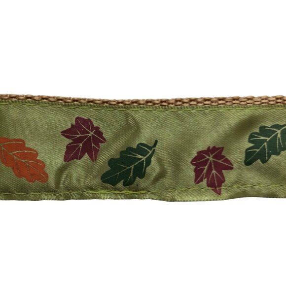 Autumn Dog Leash and Collar Green Nylon Leaf Fall Print 18" collar 56" leash - Picture 2 of 4